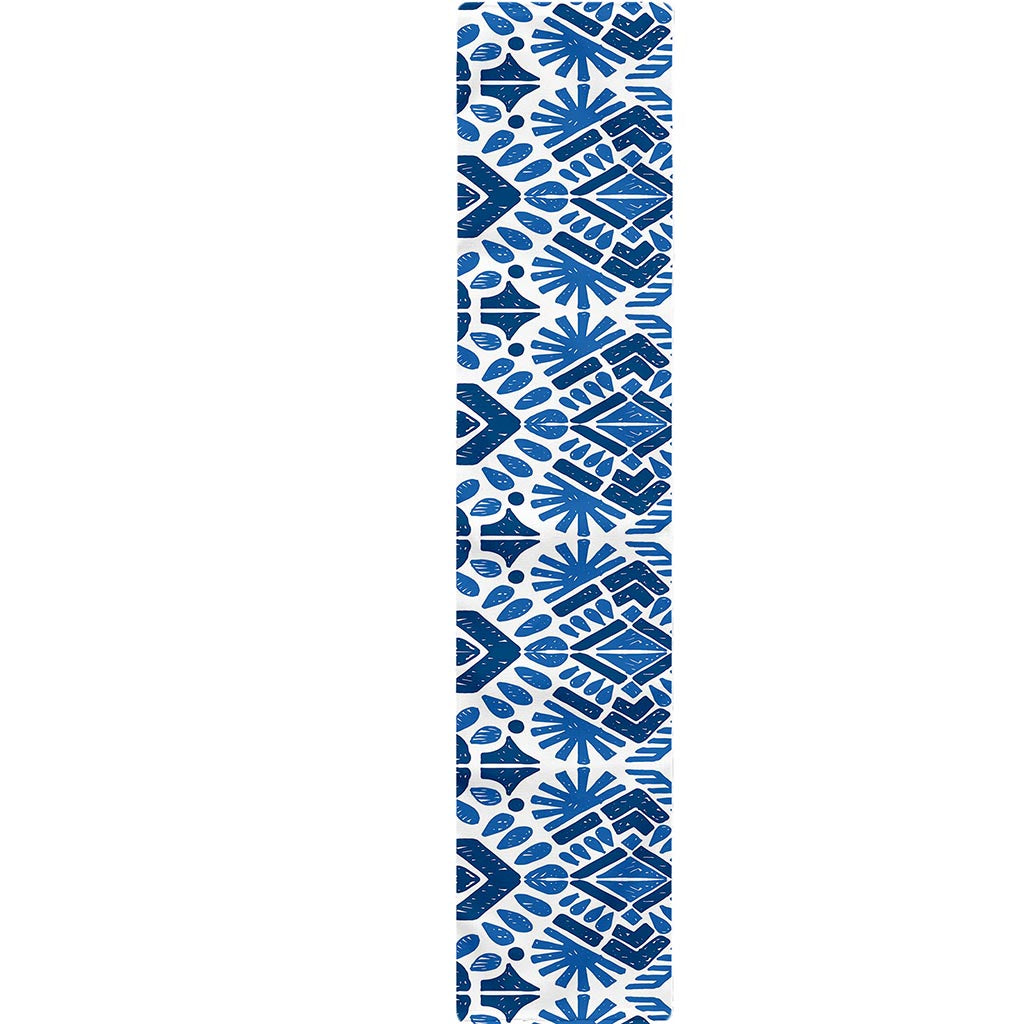 Blue And White Aztec Pattern Print Table Runner