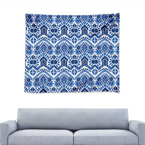 Blue And White Aztec Pattern Print Tapestry