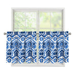 Blue And White Aztec Pattern Print Tier Curtains