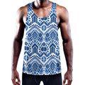Blue And White Aztec Pattern Print Men's Workout Tank Top