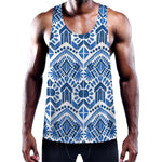 Blue And White Aztec Pattern Print Training Tank Top