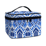 Blue And White Aztec Pattern Print Travel Makeup Bag
