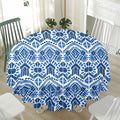 Blue And White Aztec Pattern Print Waterproof Round Tablecloth