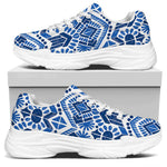 Blue And White Aztec Pattern Print White Chunky Shoes