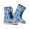 Blue And White Aztec Pattern Print Winter Boots