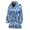 Blue And White Aztec Pattern Print Women's Bathrobe