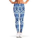 Blue And White Aztec Pattern Print Women's Leggings