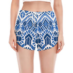 Blue And White Aztec Pattern Print Women's Split Running Shorts