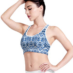 Blue And White Aztec Pattern Print Women's Sports Bra