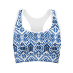 Blue And White Aztec Pattern Print Women's Sports Bra