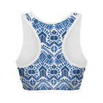 Blue And White Aztec Pattern Print Women's Sports Bra
