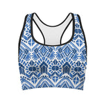 Blue And White Aztec Pattern Print Women's Sports Bra