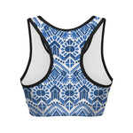 Blue And White Aztec Pattern Print Women's Sports Bra