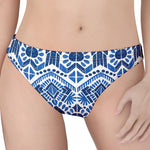 Blue And White Aztec Pattern Print Women's Thong