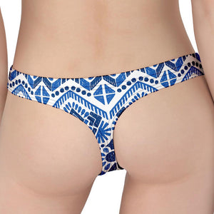 Blue And White Aztec Pattern Print Women's Thong