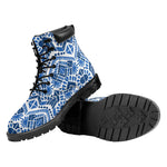Blue And White Aztec Pattern Print Work Boots