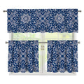 Blue And White Bohemian Mandala Print 3 Piece Kitchen Curtains