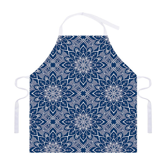 Blue And White Bohemian Mandala Print Adjustable Apron