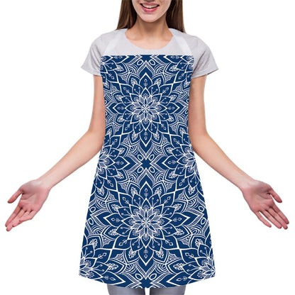 Blue And White Bohemian Mandala Print Adjustable Apron