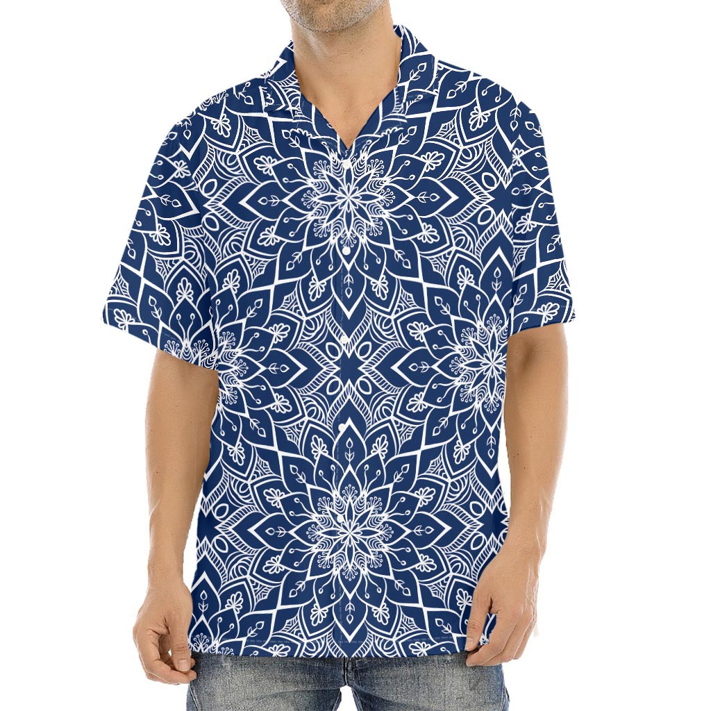 Blue And White Bohemian Mandala Print Aloha Shirt
