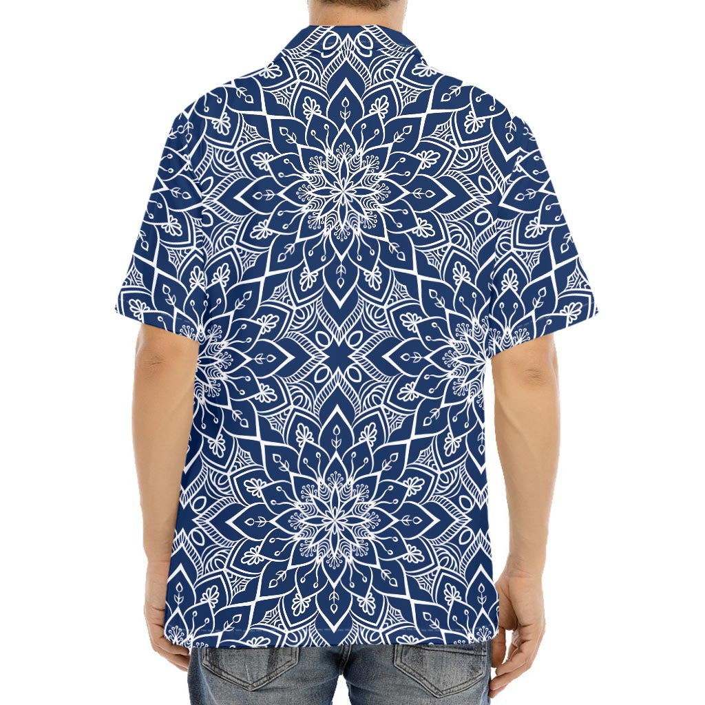 Blue And White Bohemian Mandala Print Aloha Shirt