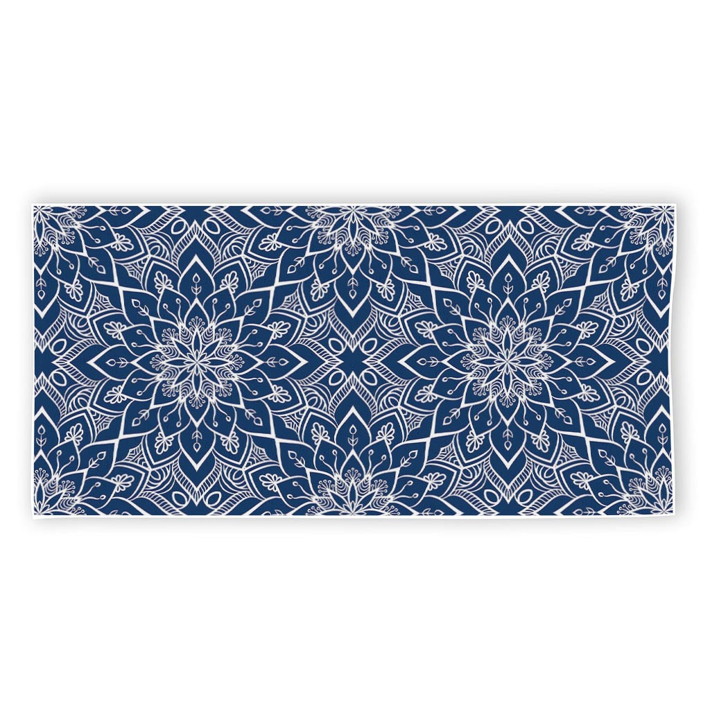 Blue And White Bohemian Mandala Print Beach Towel