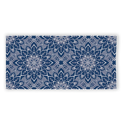 Blue And White Bohemian Mandala Print Beach Towel