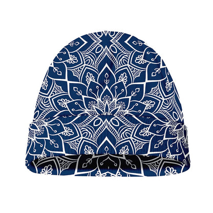 Blue And White Bohemian Mandala Print Beanie