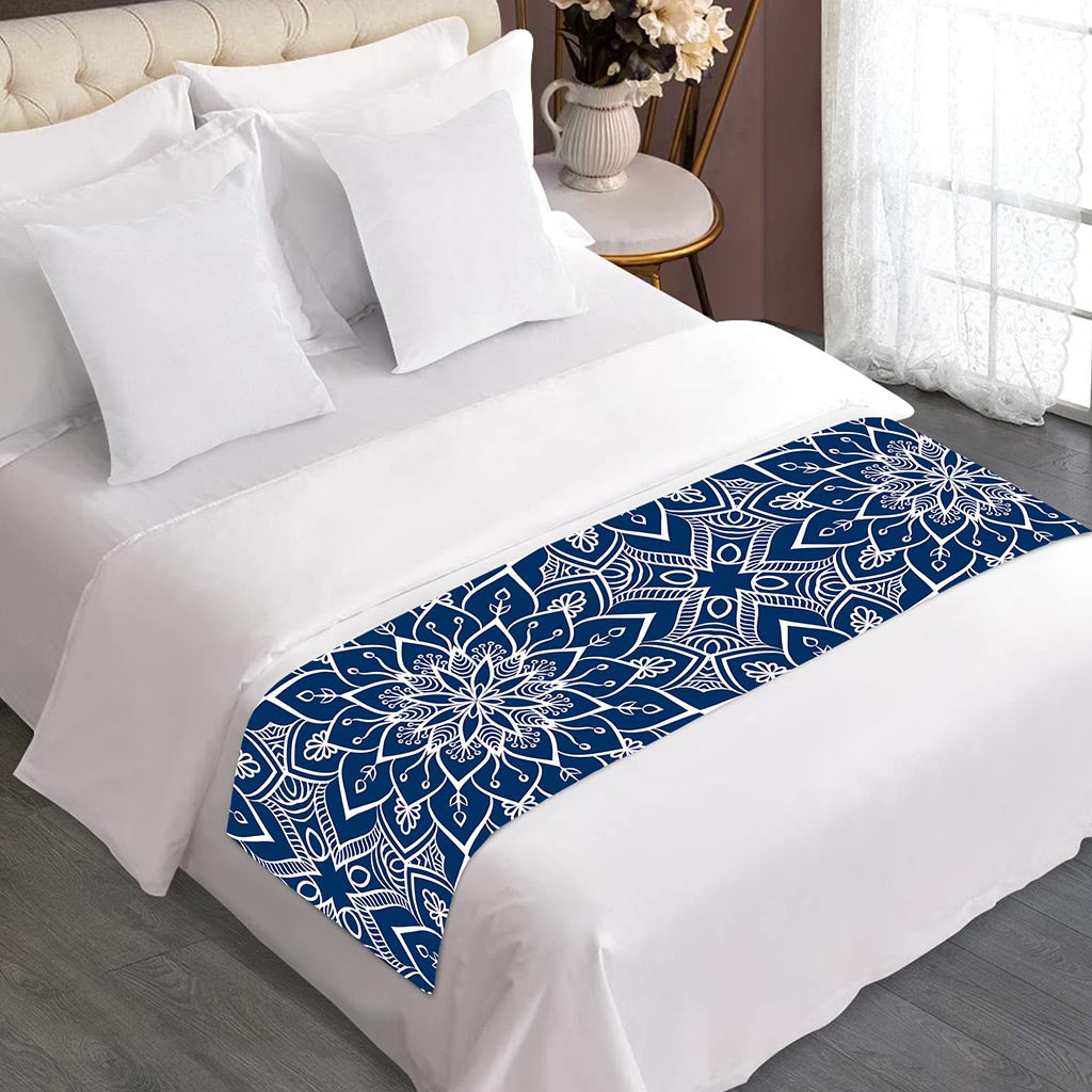 Blue And White Bohemian Mandala Print Bed Runner