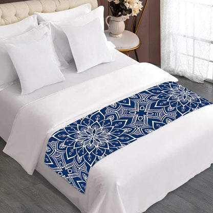 Blue And White Bohemian Mandala Print Bed Runner
