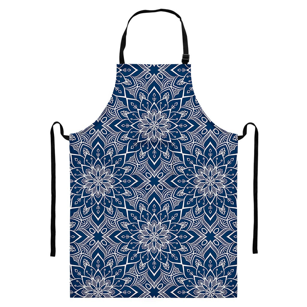 Blue And White Bohemian Mandala Print Bib Apron With Pocket