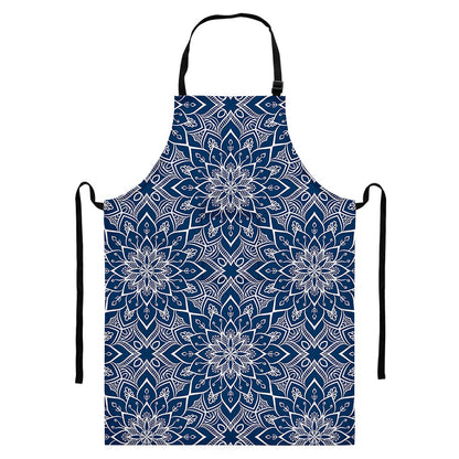 Blue And White Bohemian Mandala Print Bib Apron With Pocket