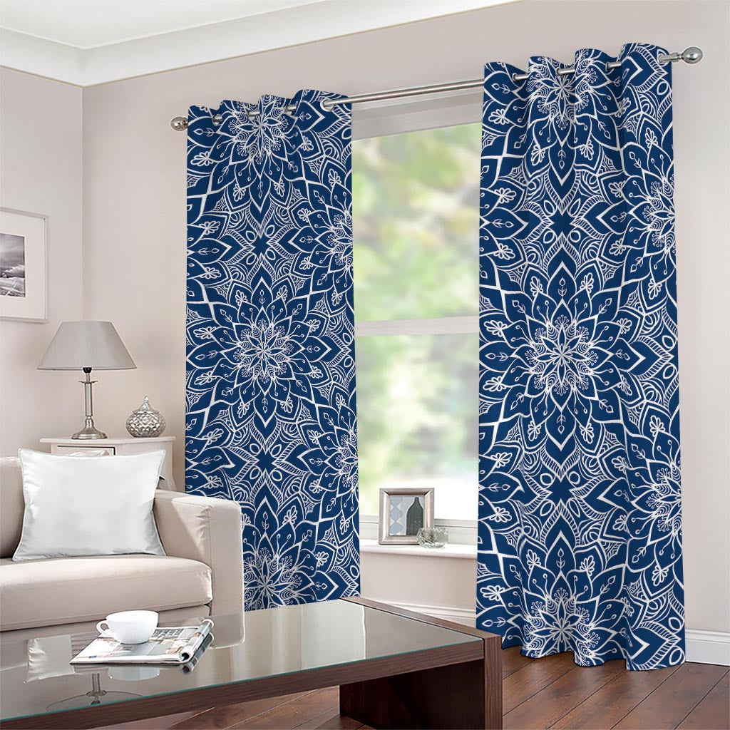 Blue And White Bohemian Mandala Print Blackout Grommet Curtains