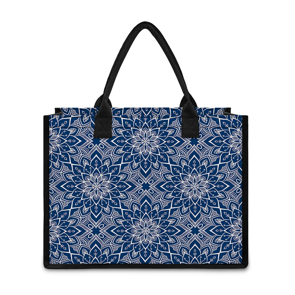 Blue And White Bohemian Mandala Print Canvas Tote Bag
