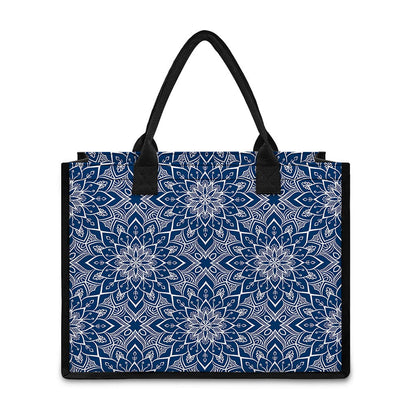 Blue And White Bohemian Mandala Print Canvas Tote Bag