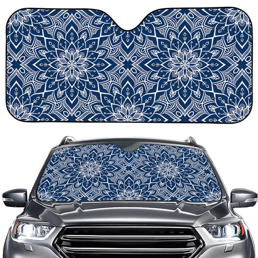 Blue And White Bohemian Mandala Print Car Windshield Sun Shade