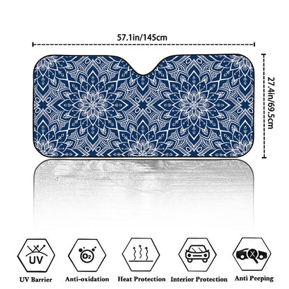 Blue And White Bohemian Mandala Print Car Windshield Sun Shade