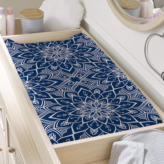 Blue And White Bohemian Mandala Print Changing Pad Cover