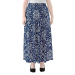 Blue And White Bohemian Mandala Print Chiffon Maxi Skirt