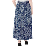 Blue And White Bohemian Mandala Print Chiffon Maxi Skirt