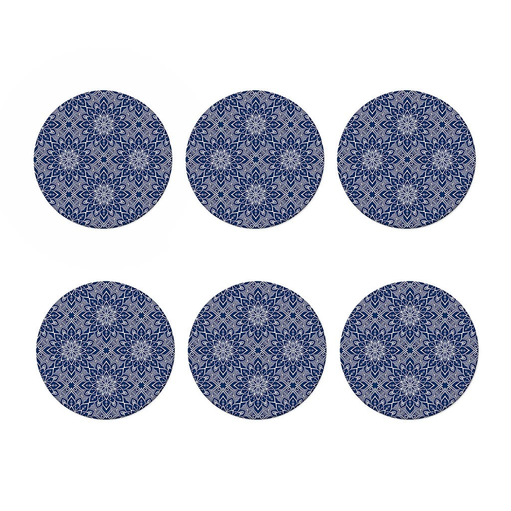 Blue And White Bohemian Mandala Print Coaster Set