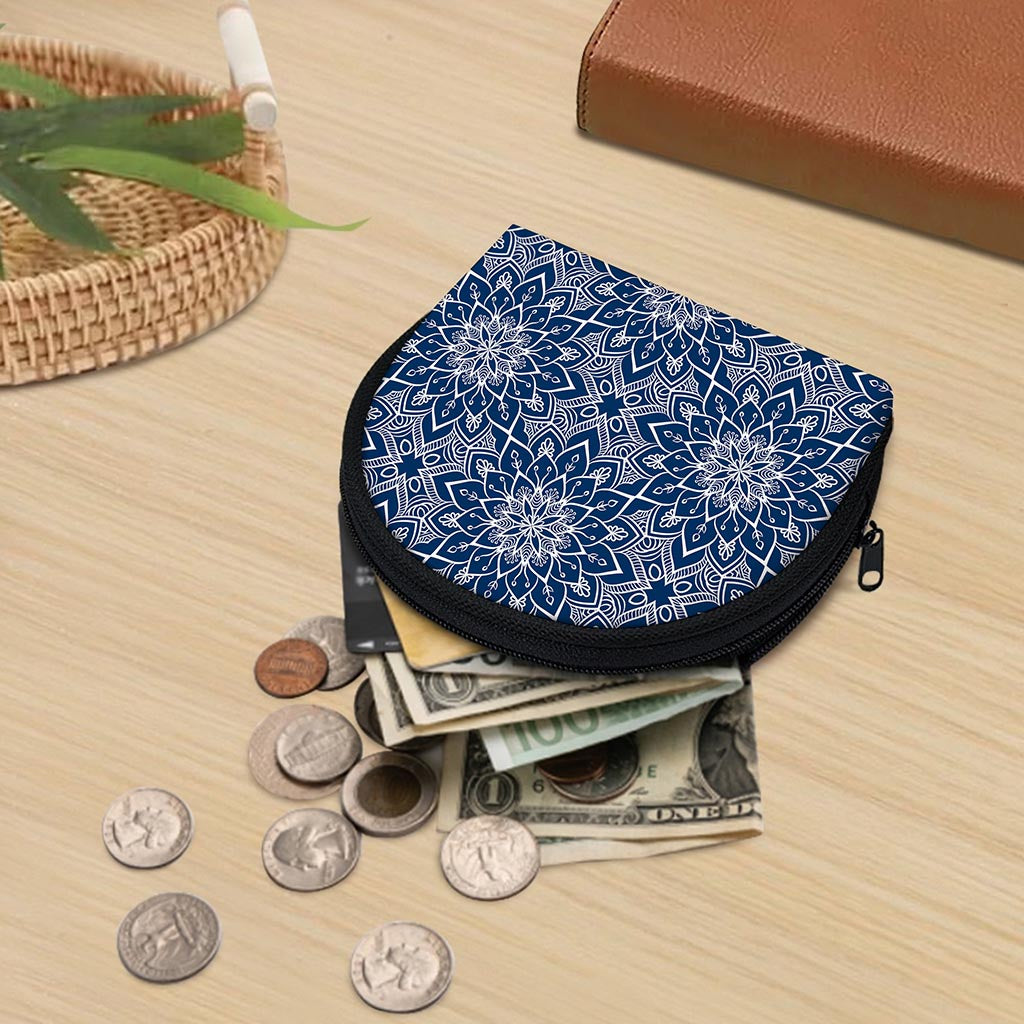 Blue And White Bohemian Mandala Print Coin Purse