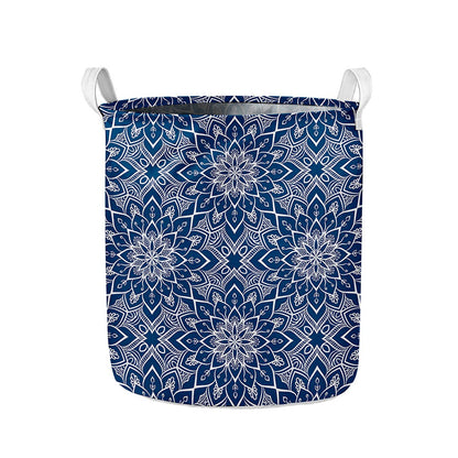 Blue And White Bohemian Mandala Print Collapsible Laundry Basket