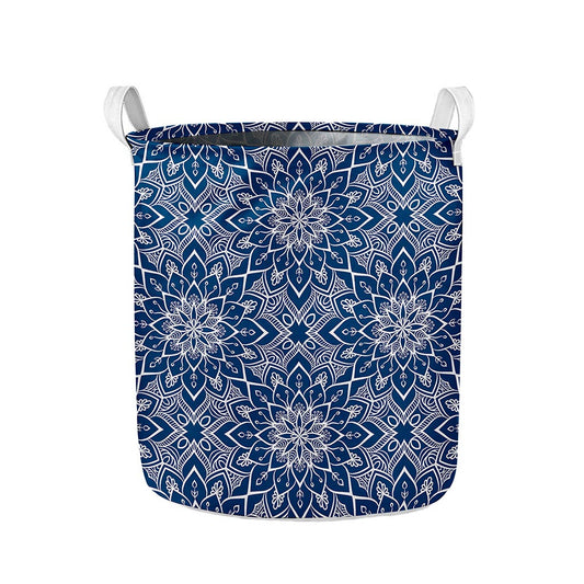 Blue And White Bohemian Mandala Print Collapsible Laundry Basket