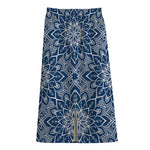 Blue And White Bohemian Mandala Print Cotton Front Slit Maxi Skirt