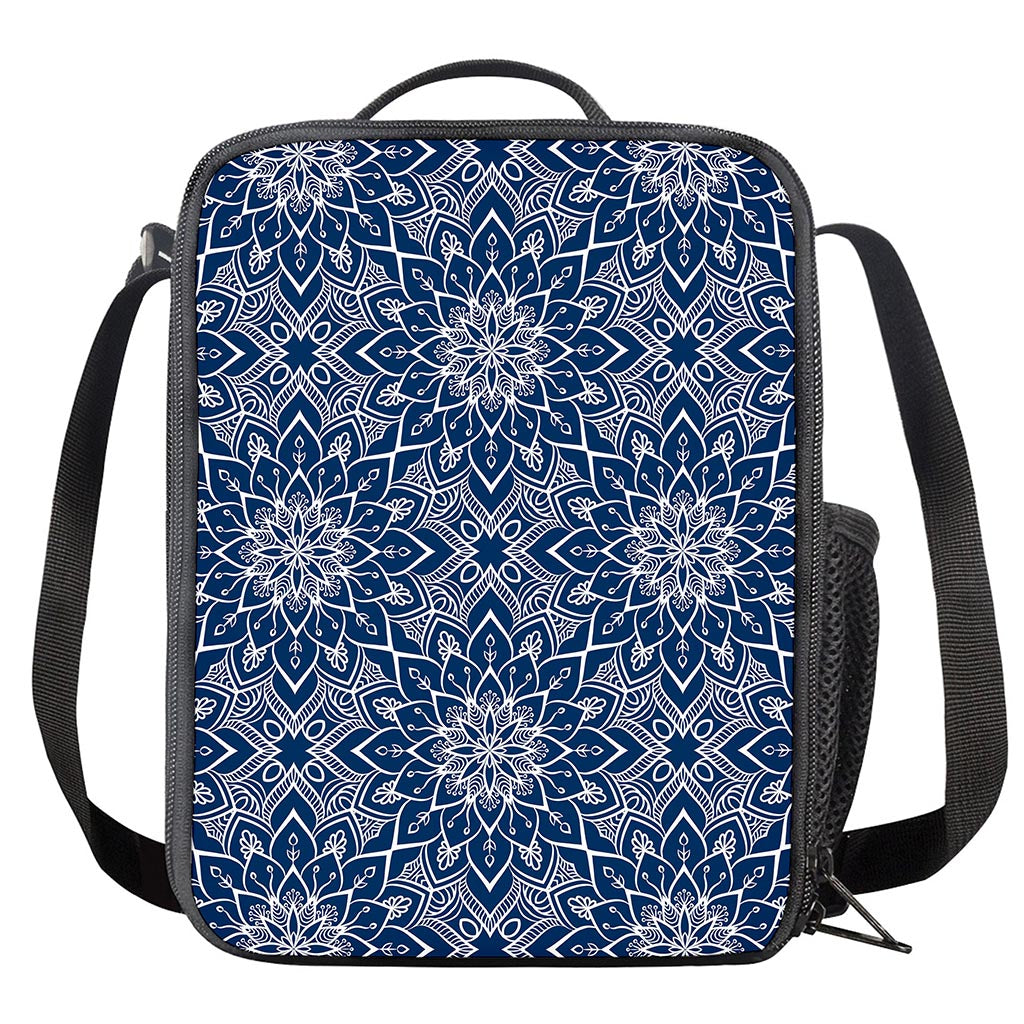 Blue And White Bohemian Mandala Print Crossbody Lunch Bag