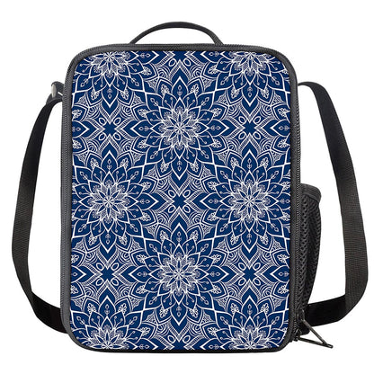 Blue And White Bohemian Mandala Print Crossbody Lunch Bag