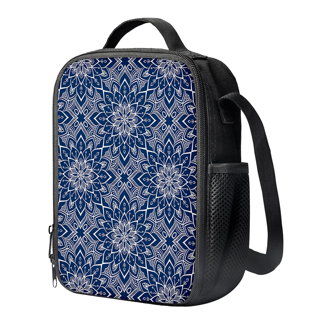 Blue And White Bohemian Mandala Print Crossbody Lunch Bag
