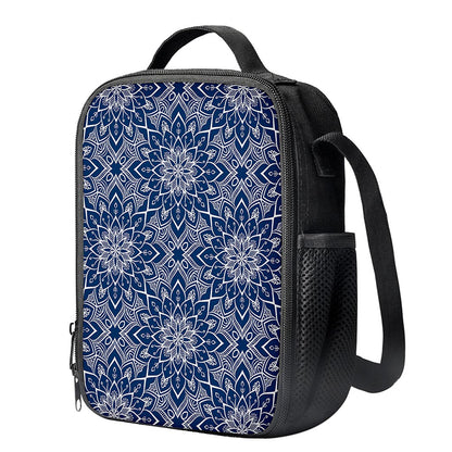 Blue And White Bohemian Mandala Print Crossbody Lunch Bag