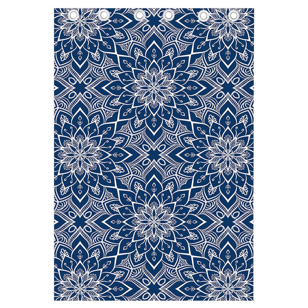 Blue And White Bohemian Mandala Print Curtain